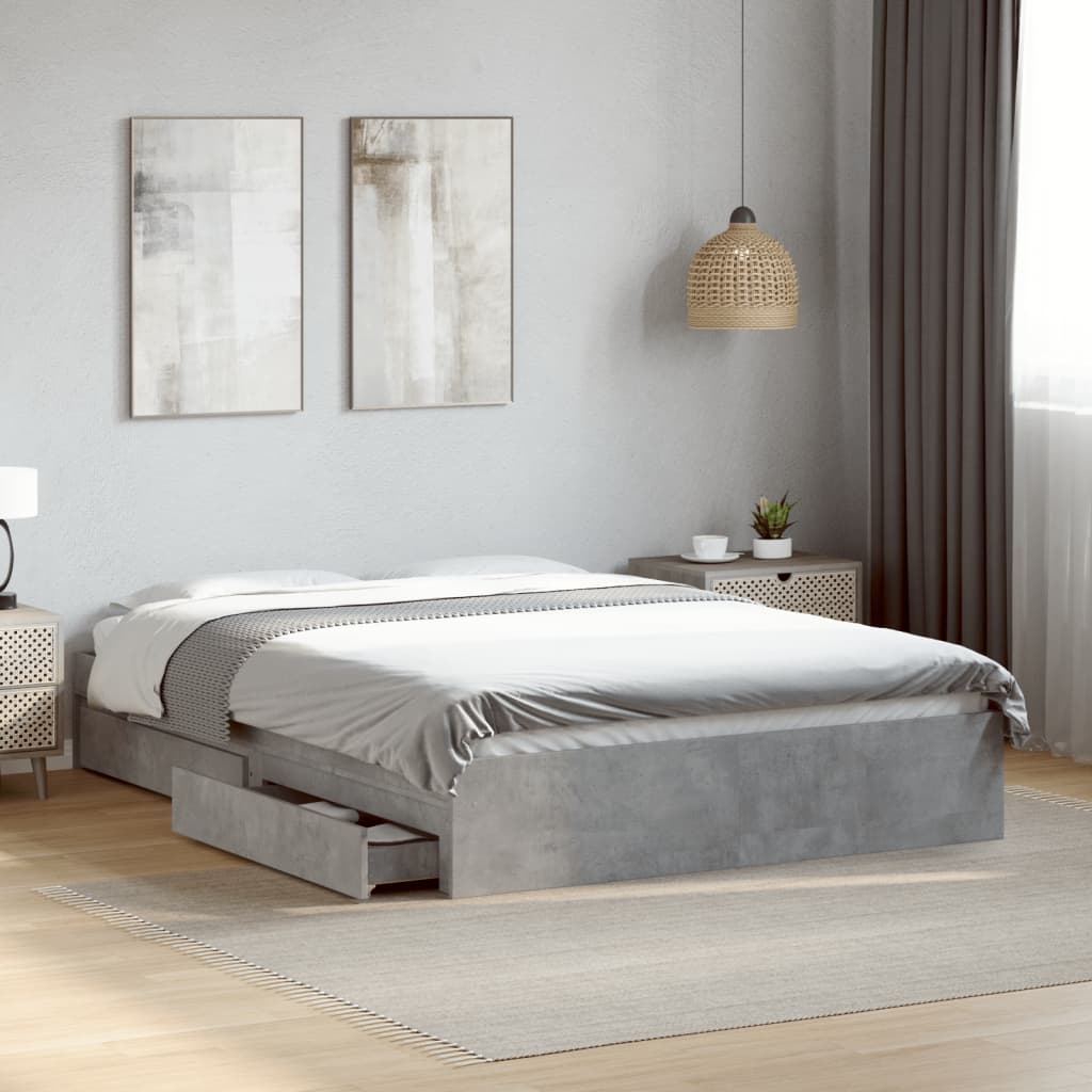 vidaXL Cama con cajones madera ingeniería gris hormigón 140x200 cm