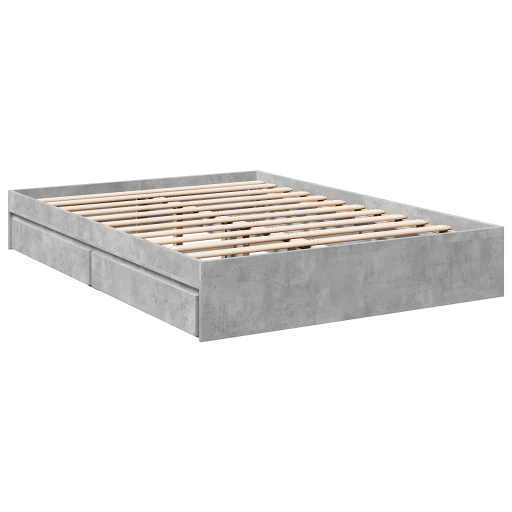 vidaXL Cama con cajones madera ingeniería gris hormigón 140x200 cm