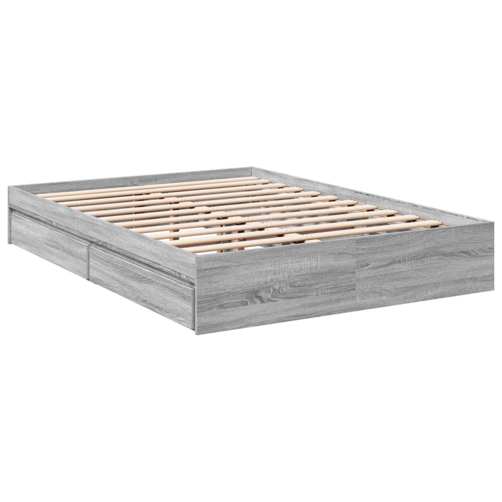 vidaXL Cama con cajones madera ingeniería gris Sonoma 140x200 cm