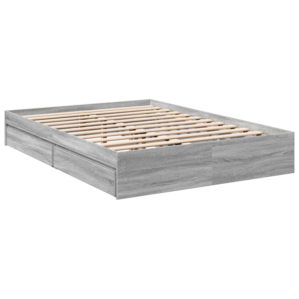 vidaXL Cama con cajones madera ingeniería gris Sonoma 140x200 cm