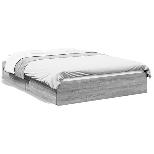 vidaXL Cama con cajones madera ingeniería gris Sonoma 140x200 cm