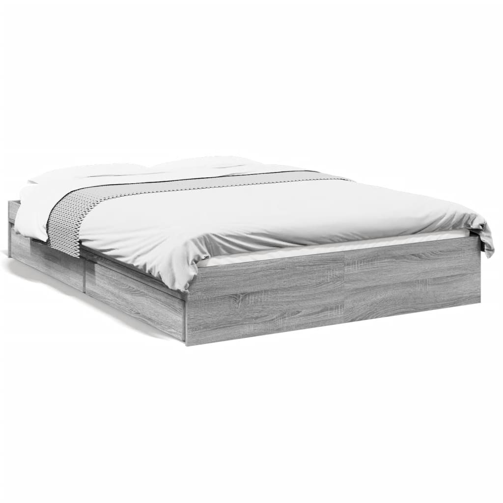 vidaXL Cama con cajones madera ingeniería gris Sonoma 120x200 cm