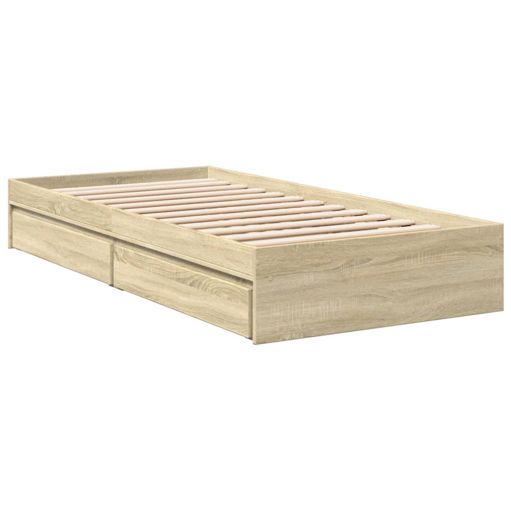 vidaXL Cama con cajones madera ingeniería roble Sonoma 100x200 cm