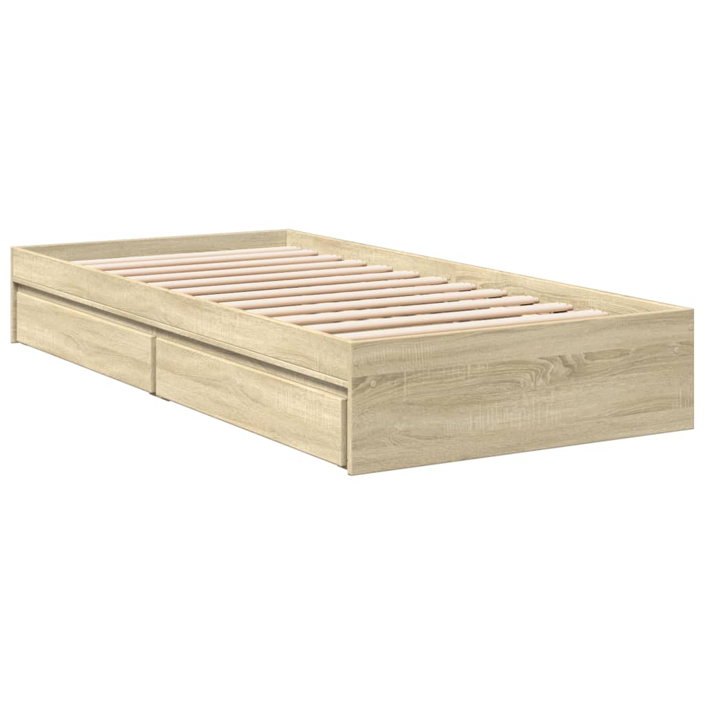 vidaXL Cama con cajones madera ingeniería roble Sonoma 100x200 cm