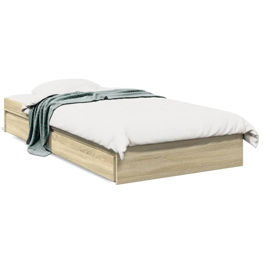 vidaXL Cama con cajones madera ingeniería roble Sonoma 100x200 cm