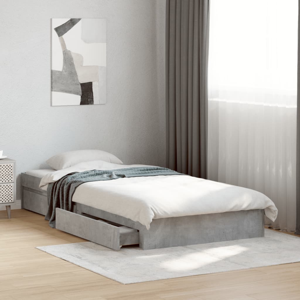 vidaXL Cama con cajones madera ingeniería gris hormigón 100x200 cm