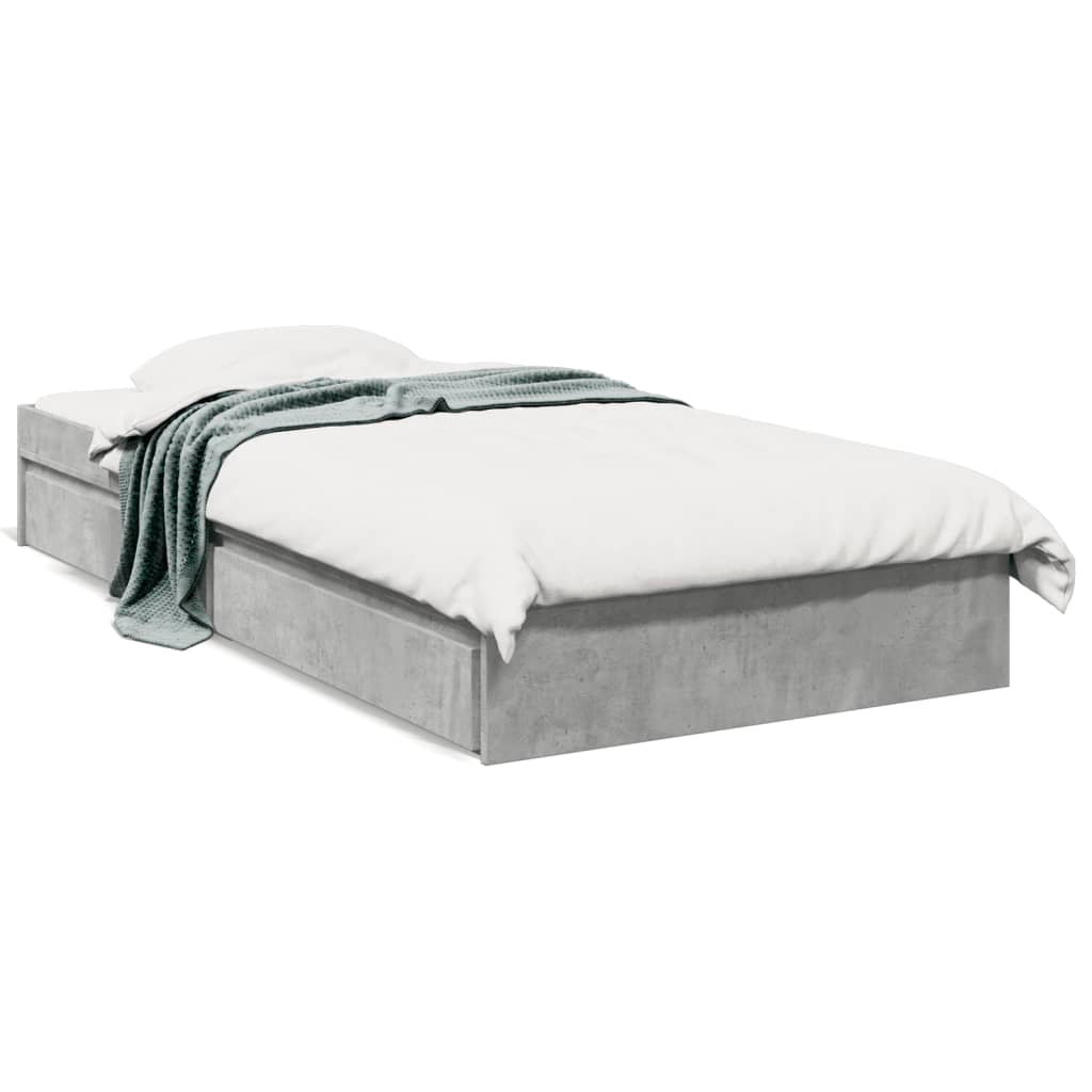 vidaXL Cama con cajones madera ingeniería gris hormigón 100x200 cm