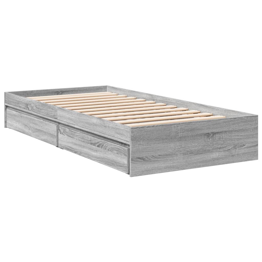 vidaXL Cama con cajones madera ingeniería gris Sonoma 100x200 cm