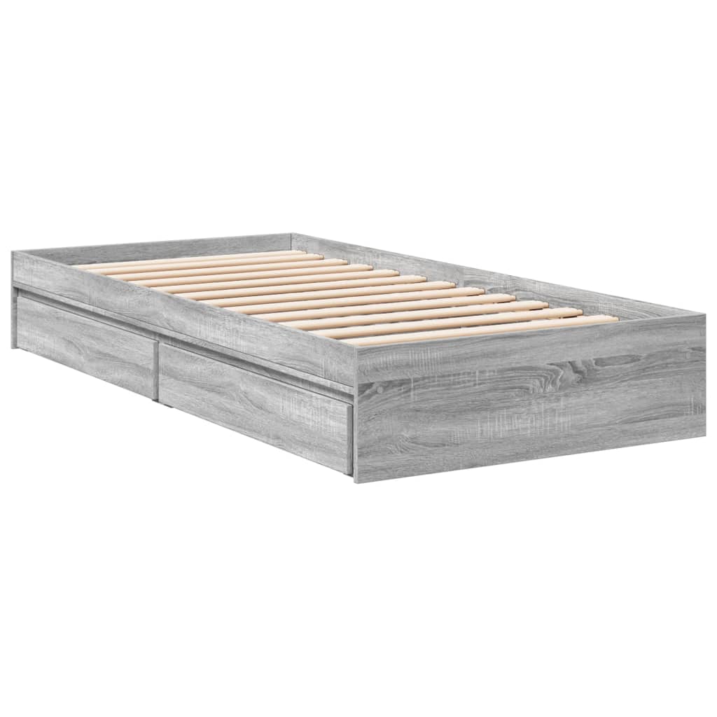 vidaXL Cama con cajones madera ingeniería gris Sonoma 100x200 cm