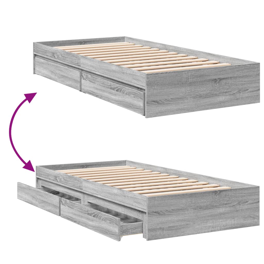 vidaXL Cama con cajones madera ingeniería gris Sonoma 100x200 cm