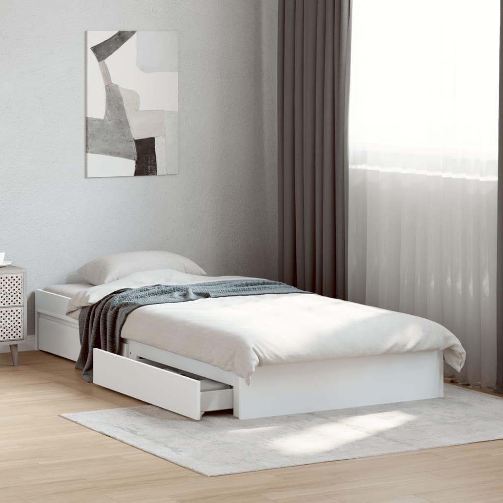 vidaXL Cama con cajones madera de ingeniería blanca 90x200 cm