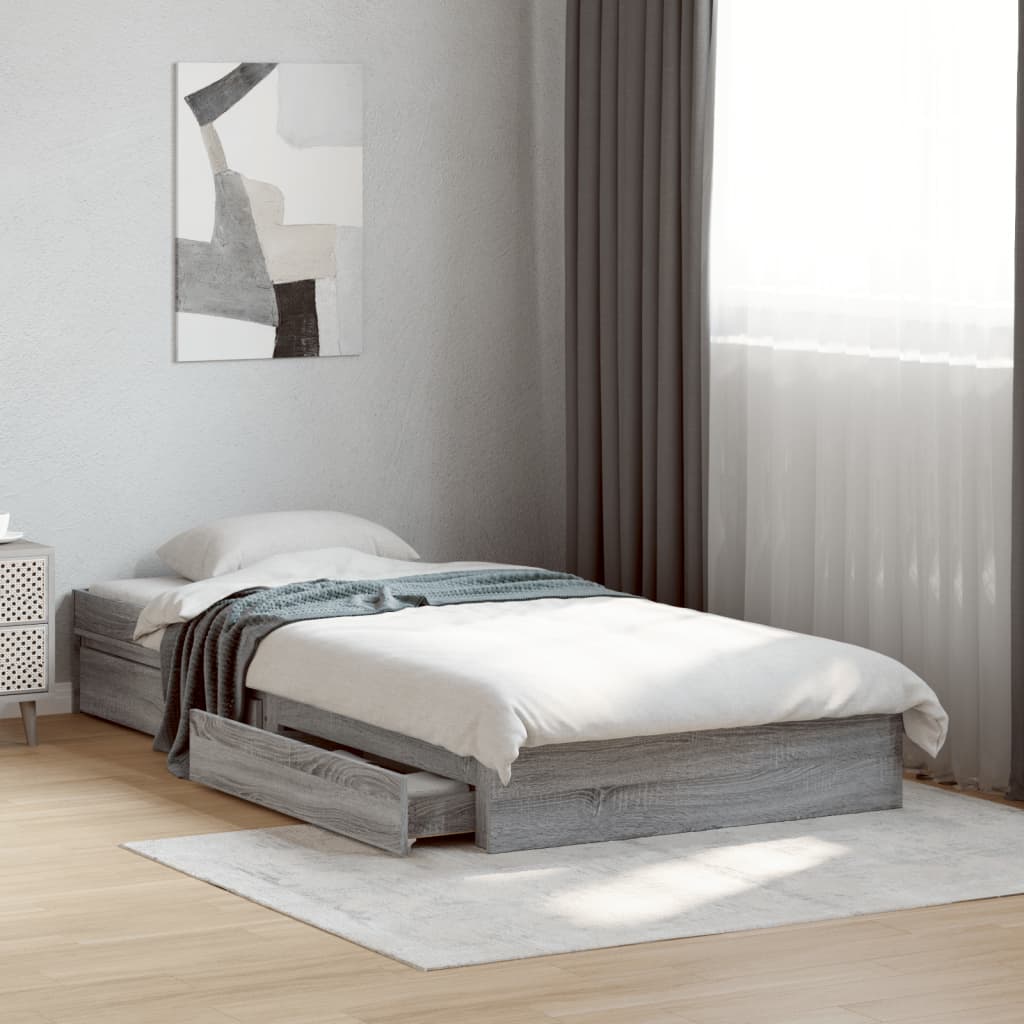 vidaXL Cama con cajones madera ingeniería gris Sonoma 90x200 cm