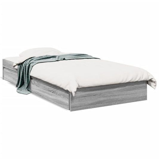 vidaXL Cama con cajones madera ingeniería gris Sonoma 90x200 cm