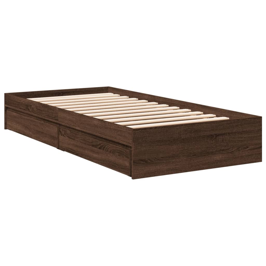 vidaXL Cama con cajones madera de ingeniería marrón roble 90x200 cm