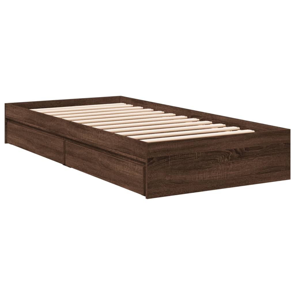 vidaXL Cama con cajones madera de ingeniería marrón roble 90x200 cm