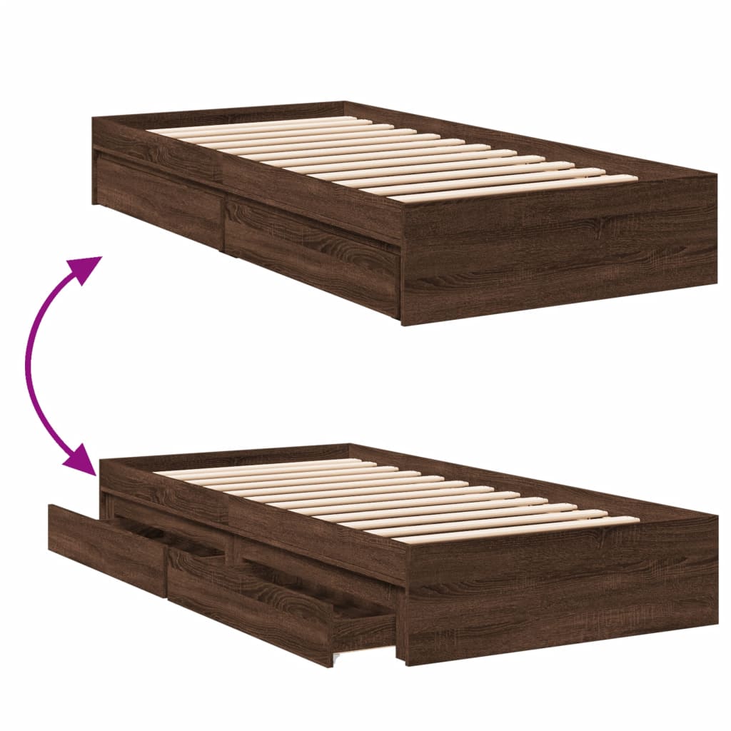 vidaXL Cama con cajones madera de ingeniería marrón roble 90x200 cm