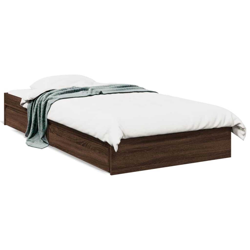 vidaXL Cama con cajones madera de ingeniería marrón roble 90x200 cm