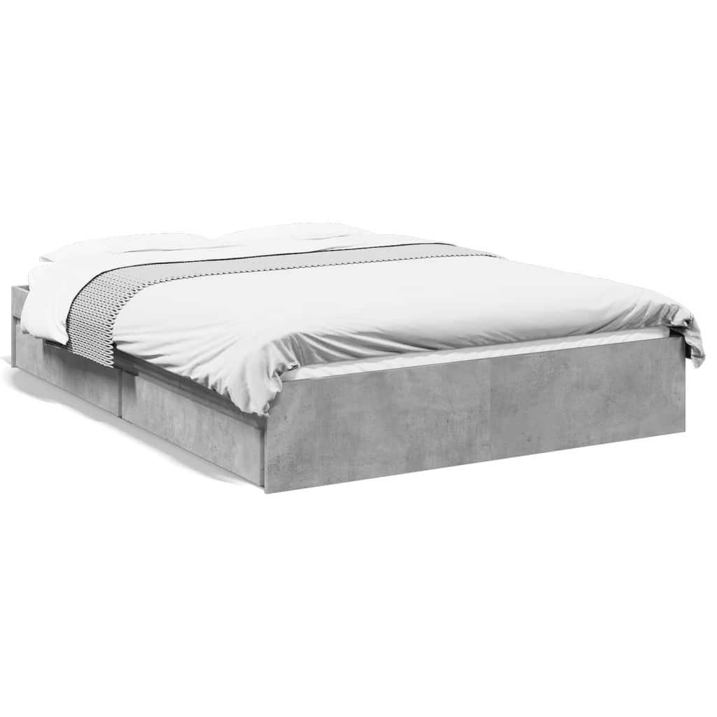 vidaXL Cama con cajones madera ingeniería gris hormigón 140x190 cm