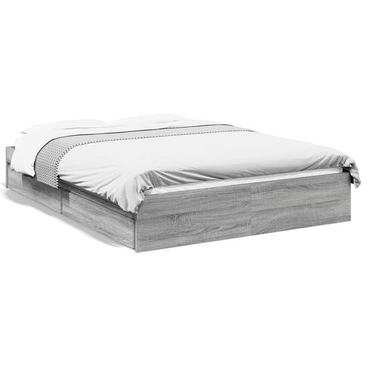 vidaXL Cama con cajones madera ingeniería gris Sonoma 140x190 cm