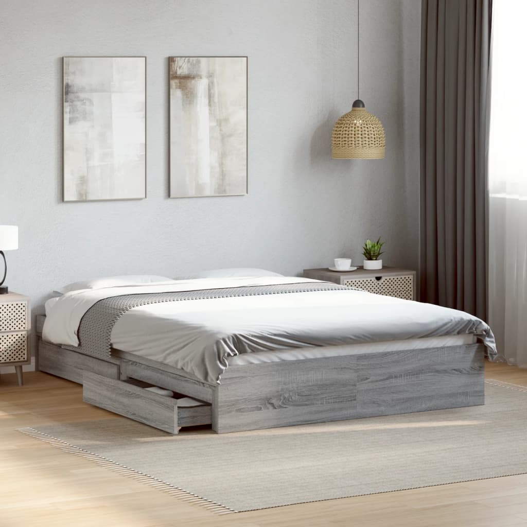 vidaXL Cama con cajones madera ingeniería gris Sonoma 120x190 cm