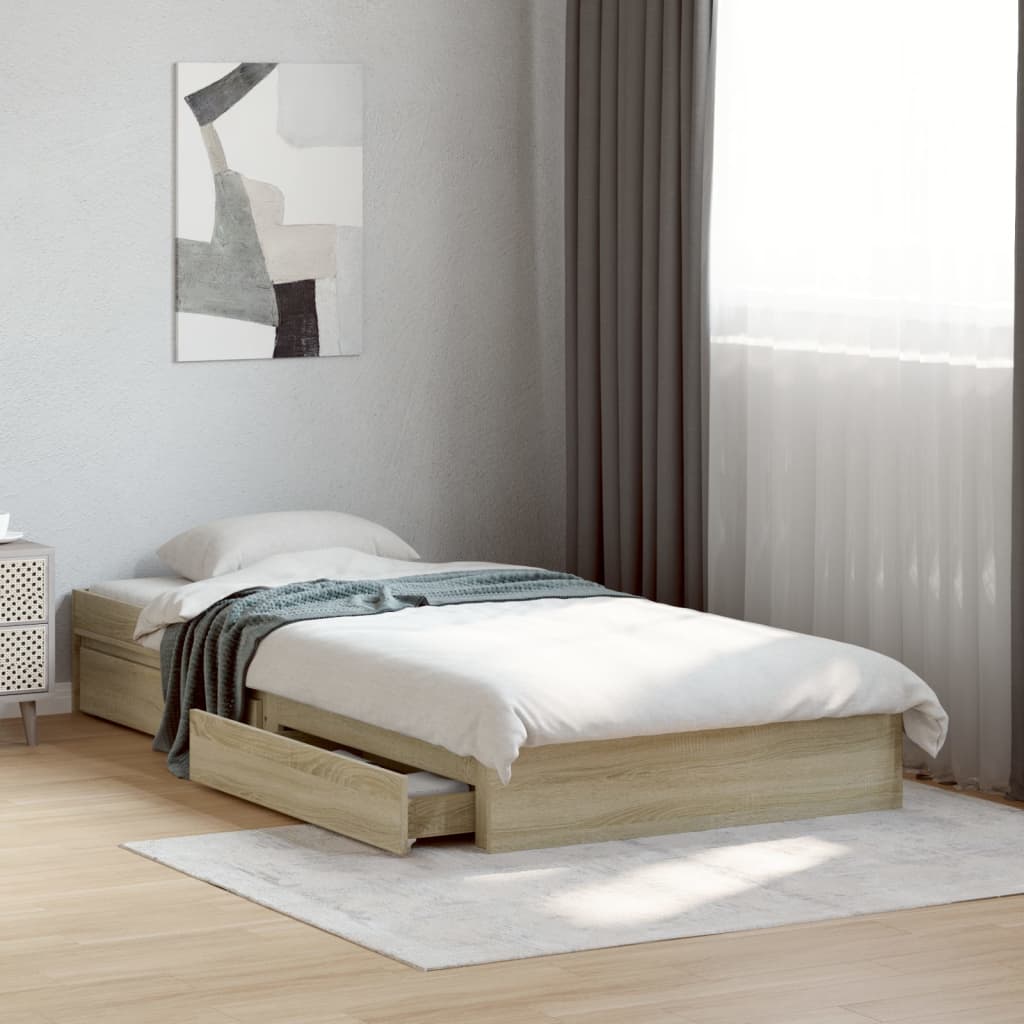 vidaXL Cama con cajones madera ingeniería roble Sonoma 90x190 cm