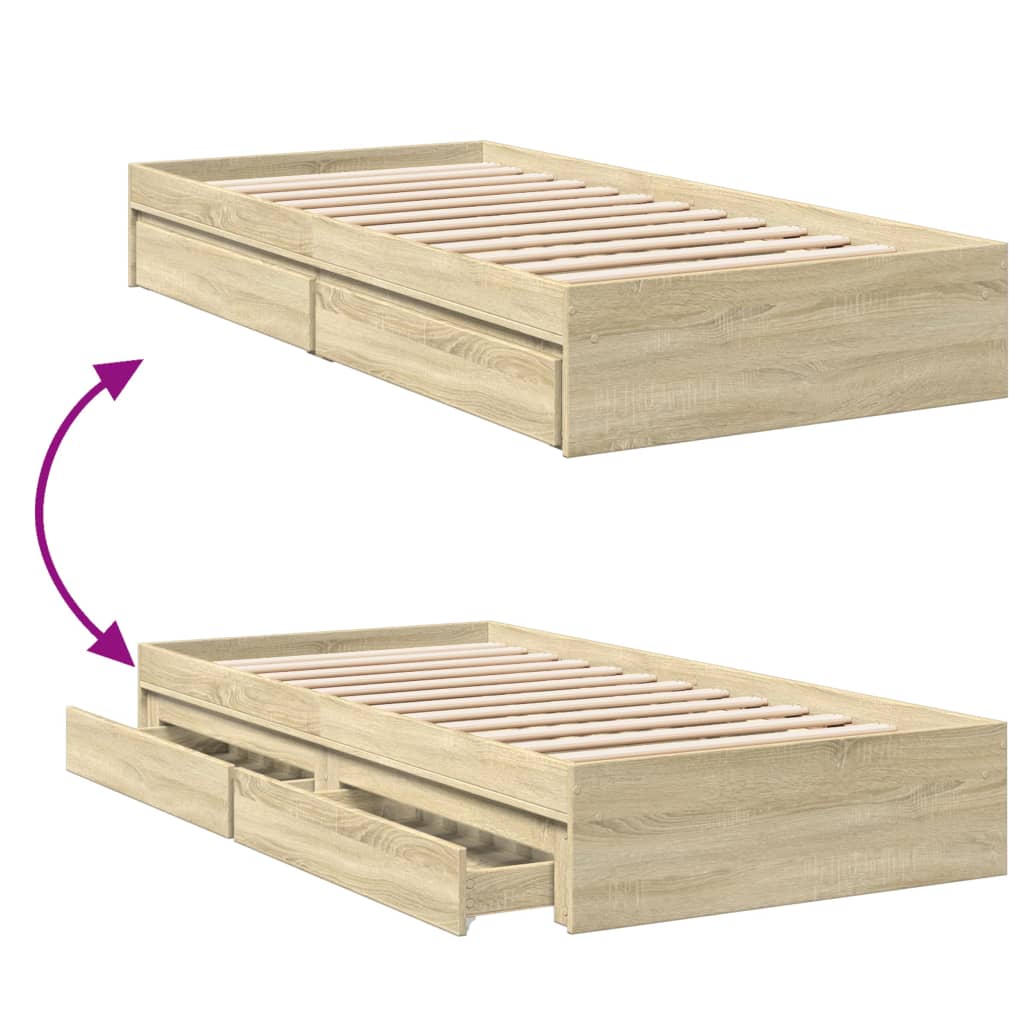 vidaXL Cama con cajones madera ingeniería roble Sonoma 90x190 cm