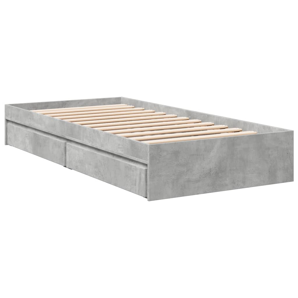 vidaXL Cama con cajones madera ingeniería gris hormigón 90x190 cm