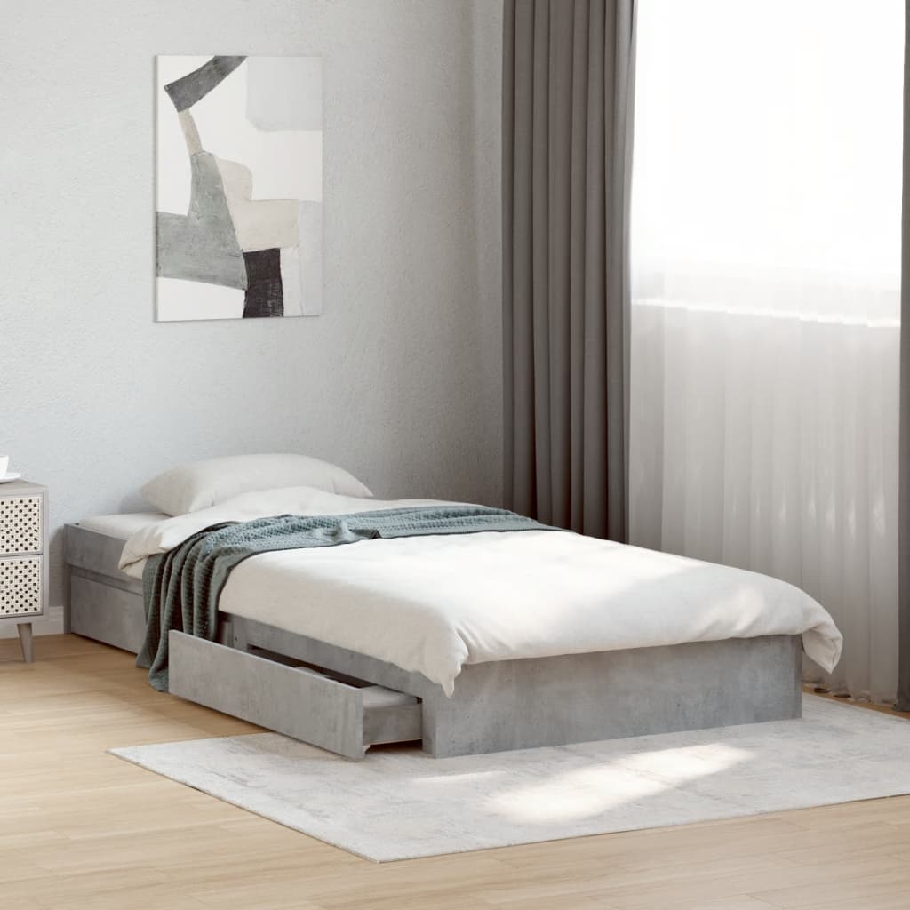 vidaXL Cama con cajones madera ingeniería gris hormigón 90x190 cm