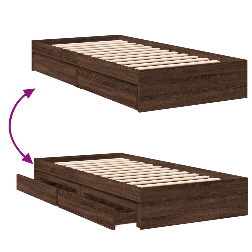 vidaXL Cama con cajones madera de ingeniería marrón roble 90x190 cm