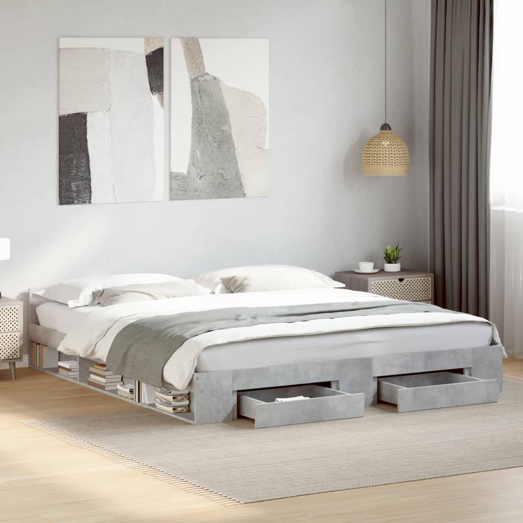 vidaXL Cama con cajones madera ingeniería gris hormigón 200x200 cm