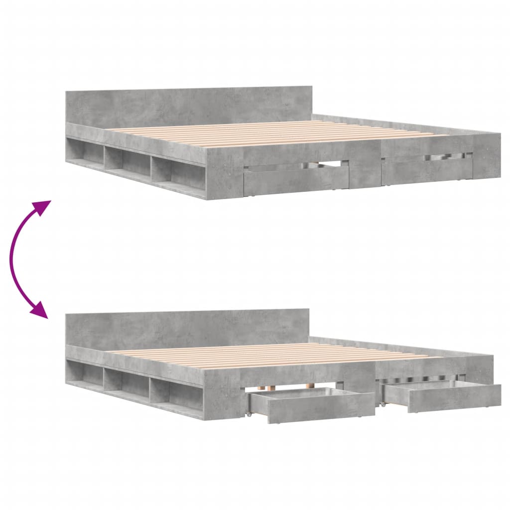 vidaXL Cama con cajones madera ingeniería gris hormigón 200x200 cm