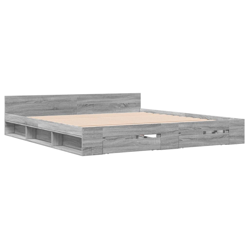 vidaXL Cama con cajones madera ingeniería gris Sonoma 200x200 cm