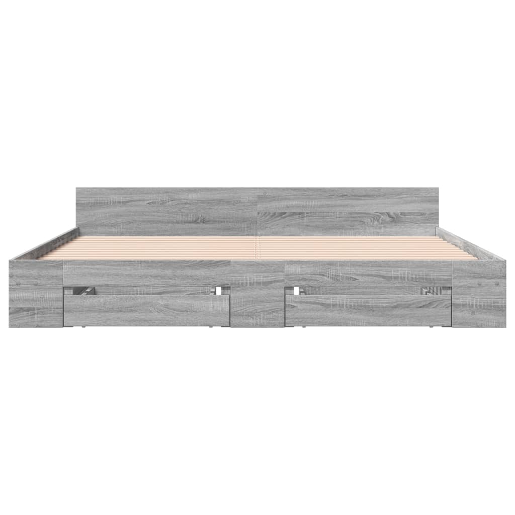 vidaXL Cama con cajones madera ingeniería gris Sonoma 200x200 cm