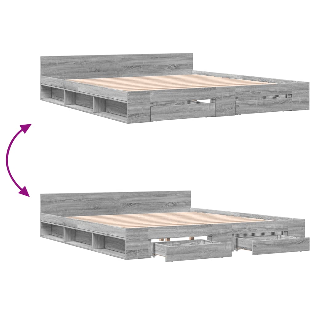 vidaXL Cama con cajones madera ingeniería gris Sonoma 200x200 cm