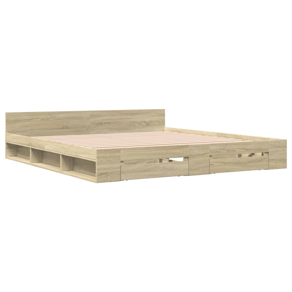 vidaXL Cama con cajones madera ingeniería roble Sonoma 180x200 cm