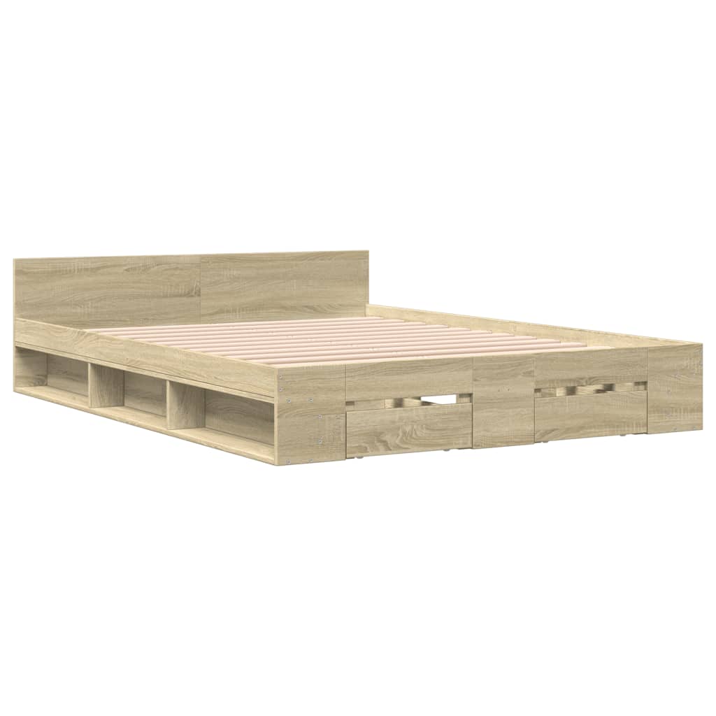 vidaXL Cama con cajones madera ingeniería roble Sonoma 160x200 cm