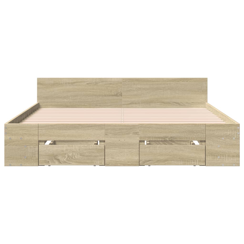 vidaXL Cama con cajones madera ingeniería roble Sonoma 160x200 cm