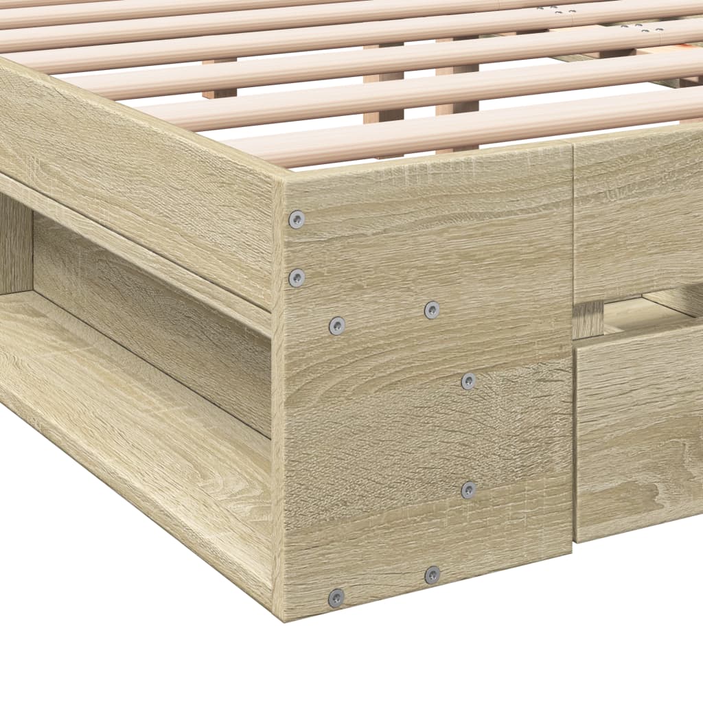 vidaXL Cama con cajones madera ingeniería roble Sonoma 160x200 cm