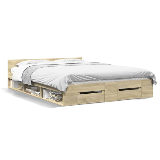 vidaXL Cama con cajones madera ingeniería roble Sonoma 160x200 cm