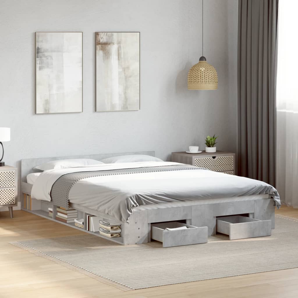 vidaXL Cama con cajones madera ingeniería gris hormigón 160x200 cm