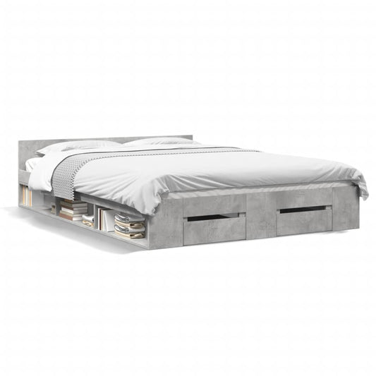 vidaXL Cama con cajones madera ingeniería gris hormigón 160x200 cm