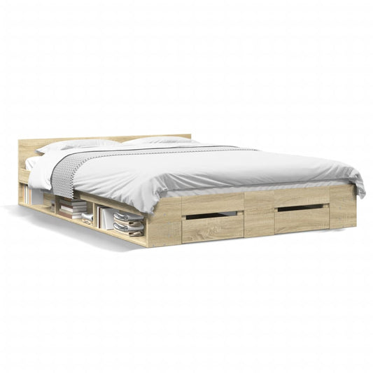 vidaXL Cama con cajones madera ingeniería roble Sonoma 150x200 cm