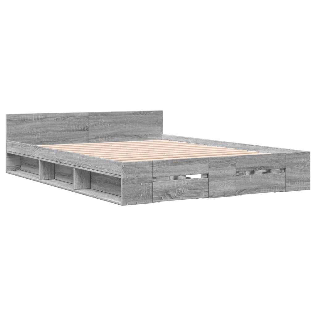 vidaXL Cama con cajones madera ingeniería gris Sonoma 150x200 cm