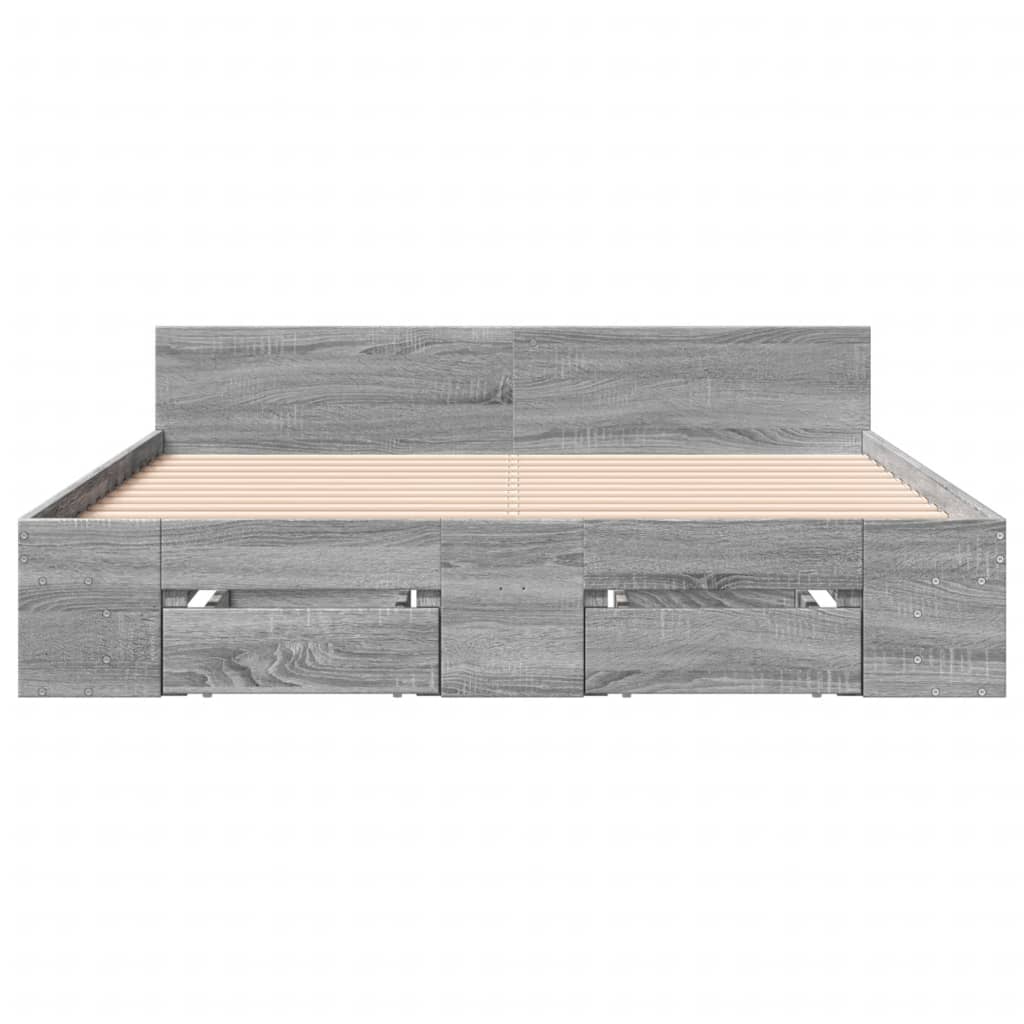 vidaXL Cama con cajones madera ingeniería gris Sonoma 150x200 cm