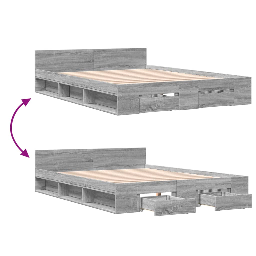 vidaXL Cama con cajones madera ingeniería gris Sonoma 150x200 cm