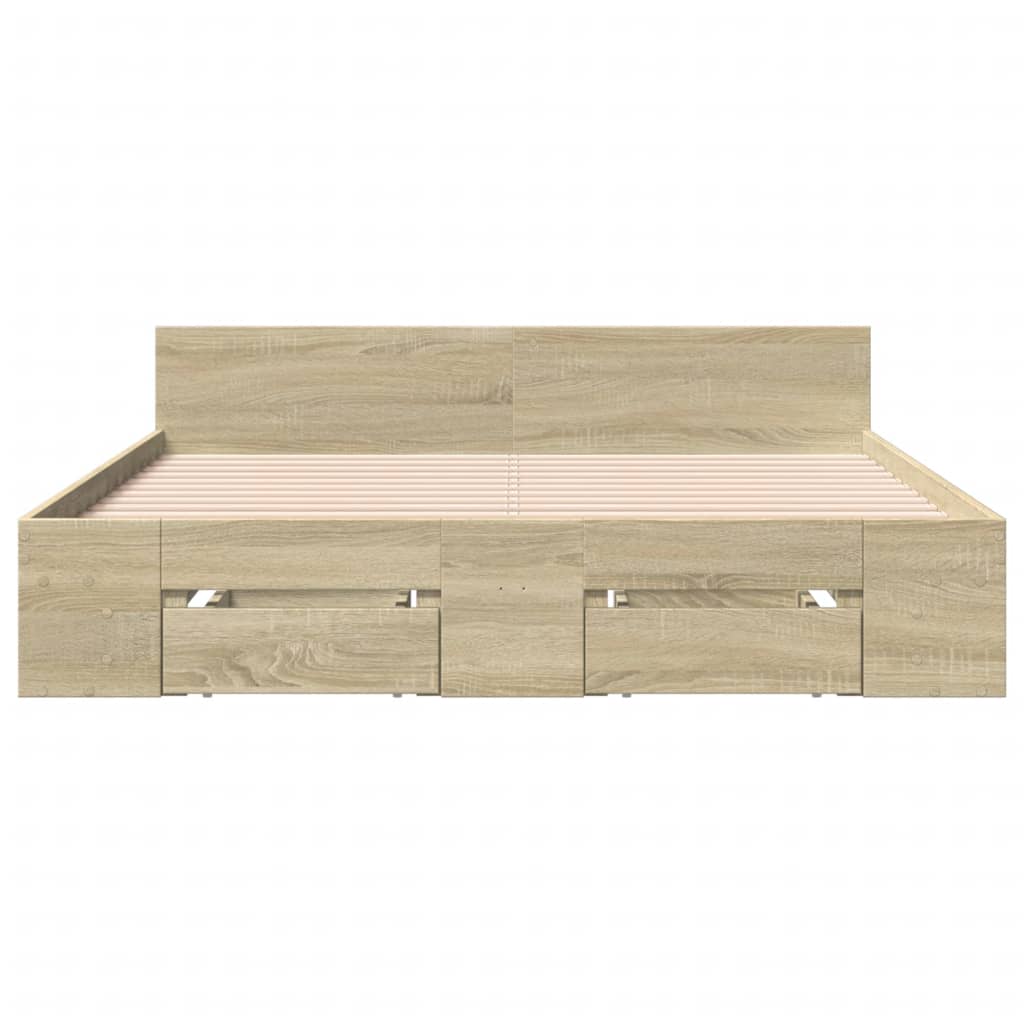 vidaXL Cama con cajones madera ingeniería roble Sonoma 120x200 cm