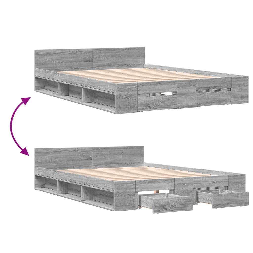 vidaXL Cama con cajones madera ingeniería gris Sonoma 120x200 cm