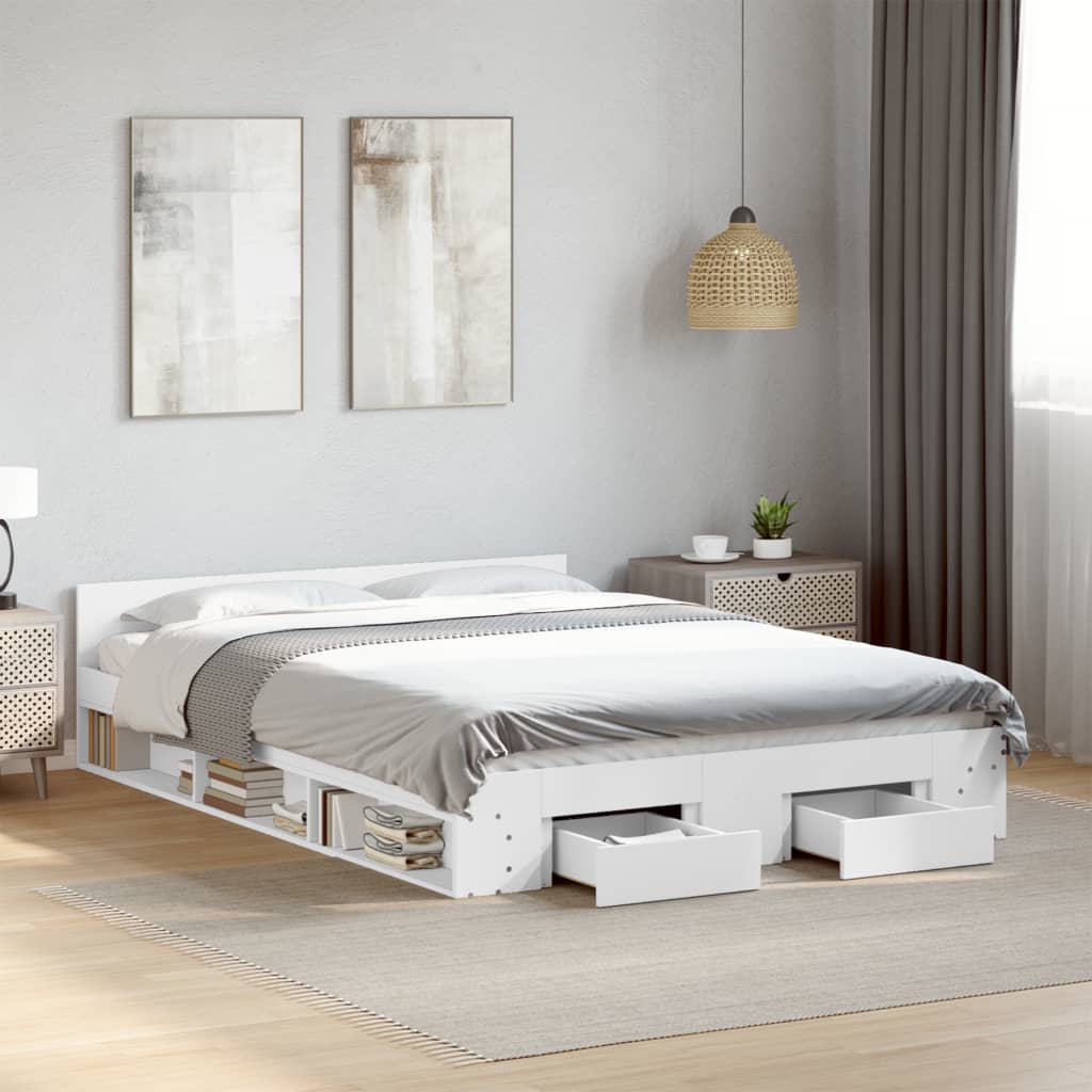 vidaXL Cama con cajones madera de ingeniería blanca 140x190 cm