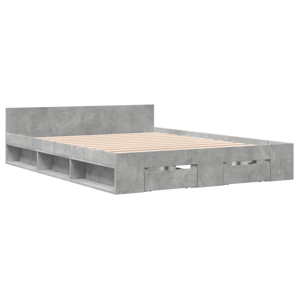 vidaXL Cama con cajones madera ingeniería gris hormigón 140x190 cm