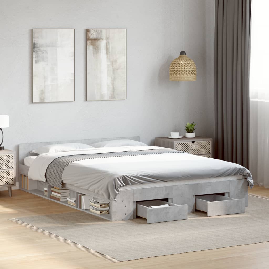 vidaXL Cama con cajones madera ingeniería gris hormigón 140x190 cm